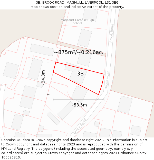 3B, BROOK ROAD, MAGHULL, LIVERPOOL, L31 3EG: Plot and title map