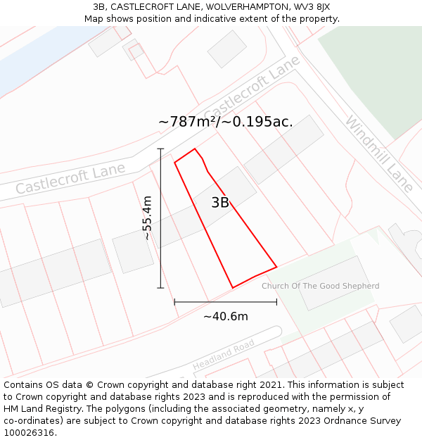 3B, CASTLECROFT LANE, WOLVERHAMPTON, WV3 8JX: Plot and title map