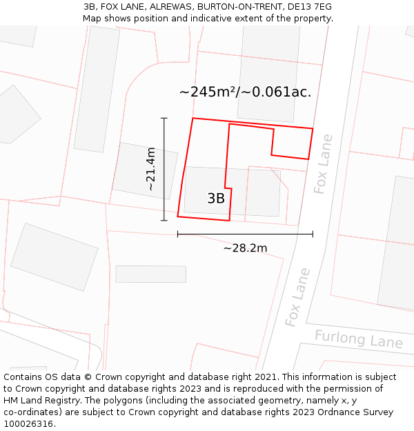 3B, FOX LANE, ALREWAS, BURTON-ON-TRENT, DE13 7EG: Plot and title map