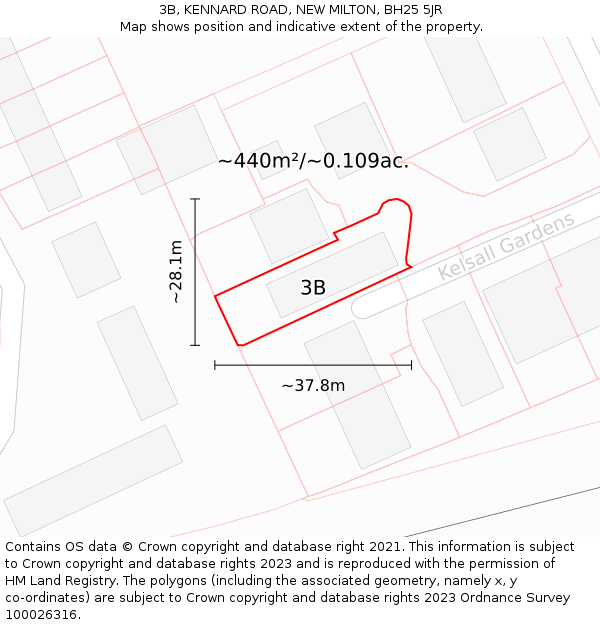 3B, KENNARD ROAD, NEW MILTON, BH25 5JR: Plot and title map