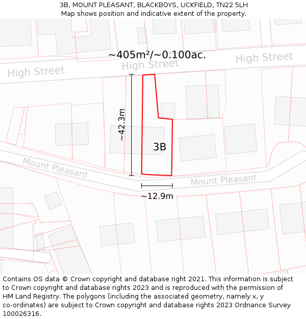 3B, MOUNT PLEASANT, BLACKBOYS, UCKFIELD, TN22 5LH: Plot and title map