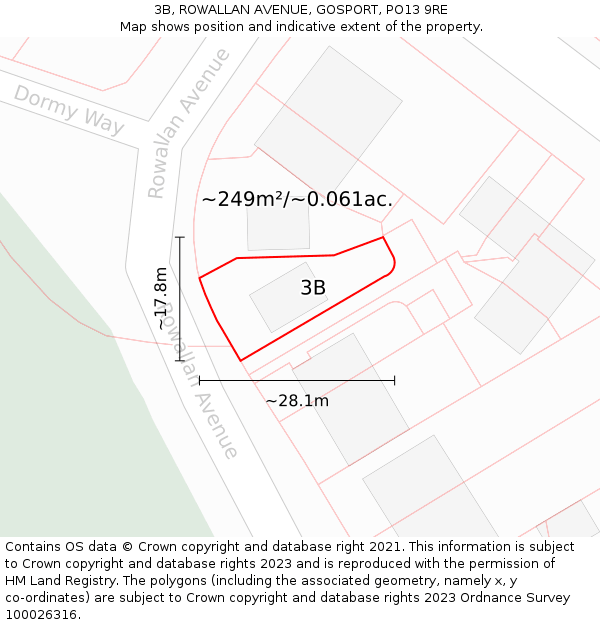 3B, ROWALLAN AVENUE, GOSPORT, PO13 9RE: Plot and title map