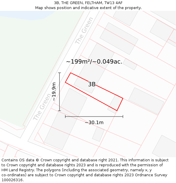 3B, THE GREEN, FELTHAM, TW13 4AF: Plot and title map