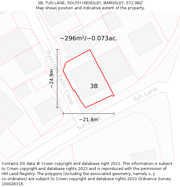 3B, TUN LANE, SOUTH HIENDLEY, BARNSLEY, S72 9BZ: Plot and title map