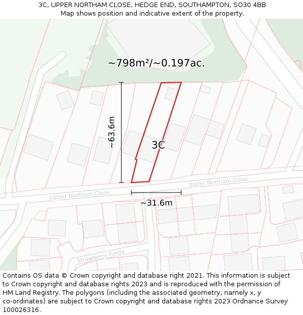 3C, UPPER NORTHAM CLOSE, HEDGE END, SOUTHAMPTON, SO30 4BB: Plot and title map