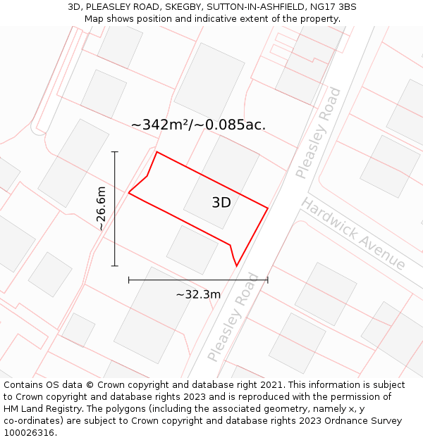 3D, PLEASLEY ROAD, SKEGBY, SUTTON-IN-ASHFIELD, NG17 3BS: Plot and title map