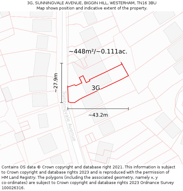 3G, SUNNINGVALE AVENUE, BIGGIN HILL, WESTERHAM, TN16 3BU: Plot and title map