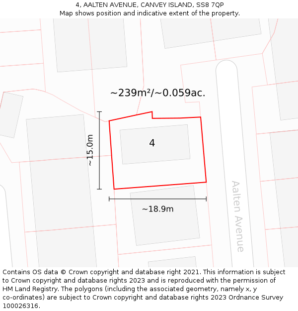 4, AALTEN AVENUE, CANVEY ISLAND, SS8 7QP: Plot and title map