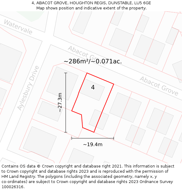 4, ABACOT GROVE, HOUGHTON REGIS, DUNSTABLE, LU5 6GE: Plot and title map