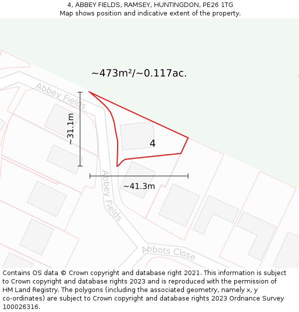 4, ABBEY FIELDS, RAMSEY, HUNTINGDON, PE26 1TG: Plot and title map