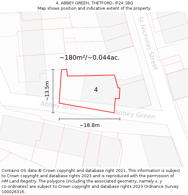 4, ABBEY GREEN, THETFORD, IP24 1BQ: Plot and title map