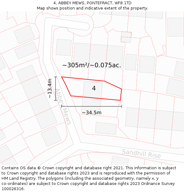 4, ABBEY MEWS, PONTEFRACT, WF8 1TD: Plot and title map