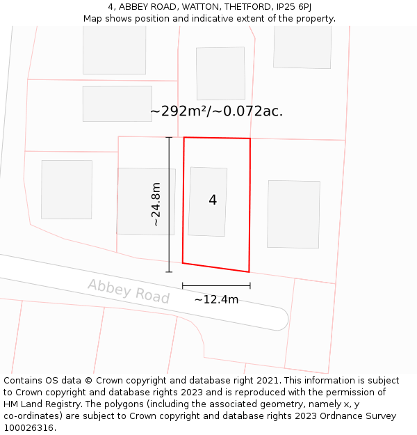 4, ABBEY ROAD, WATTON, THETFORD, IP25 6PJ: Plot and title map