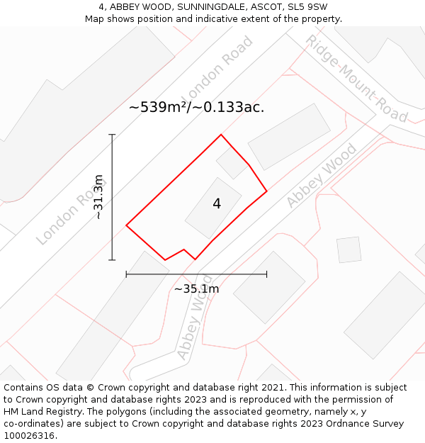 4, ABBEY WOOD, SUNNINGDALE, ASCOT, SL5 9SW: Plot and title map