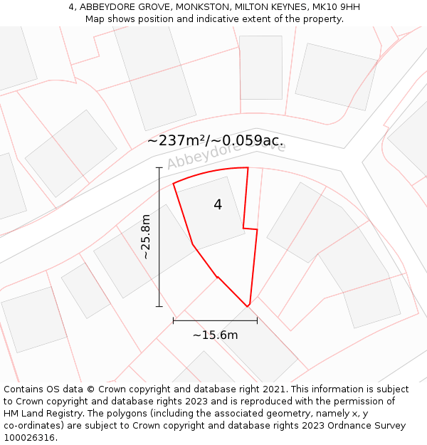 4, ABBEYDORE GROVE, MONKSTON, MILTON KEYNES, MK10 9HH: Plot and title map