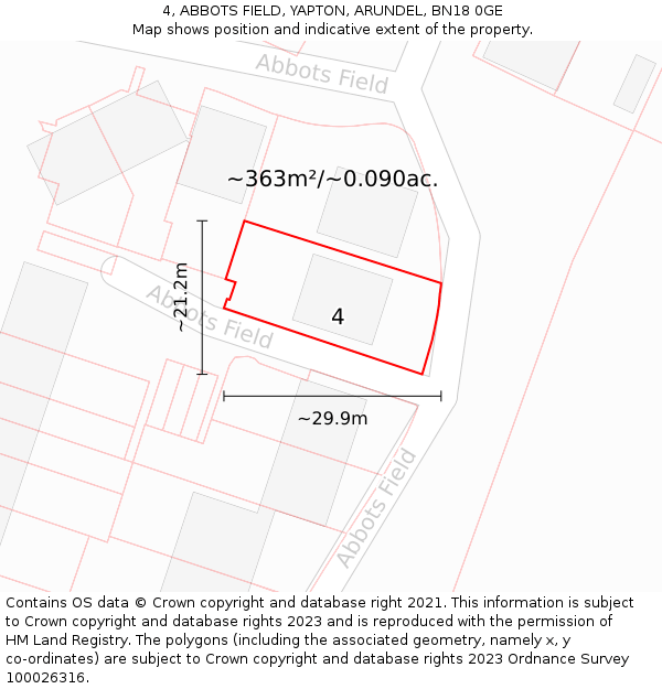 4, ABBOTS FIELD, YAPTON, ARUNDEL, BN18 0GE: Plot and title map