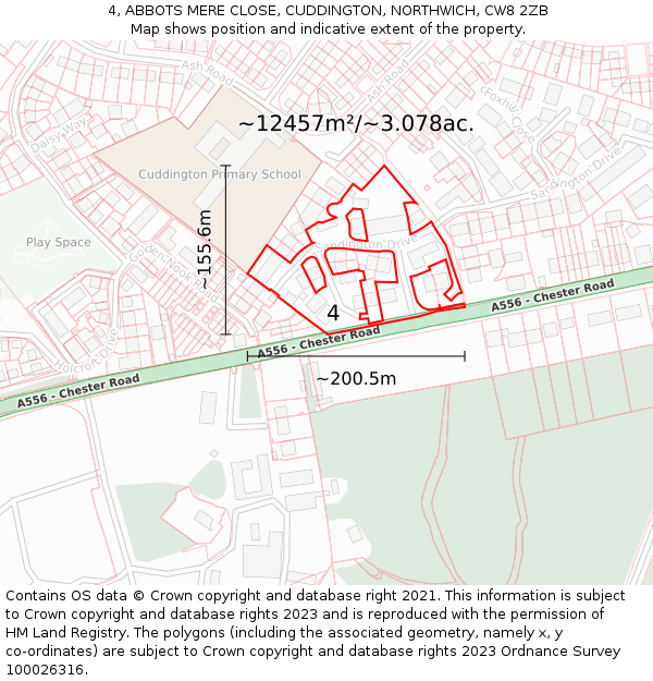 4, ABBOTS MERE CLOSE, CUDDINGTON, NORTHWICH, CW8 2ZB: Plot and title map