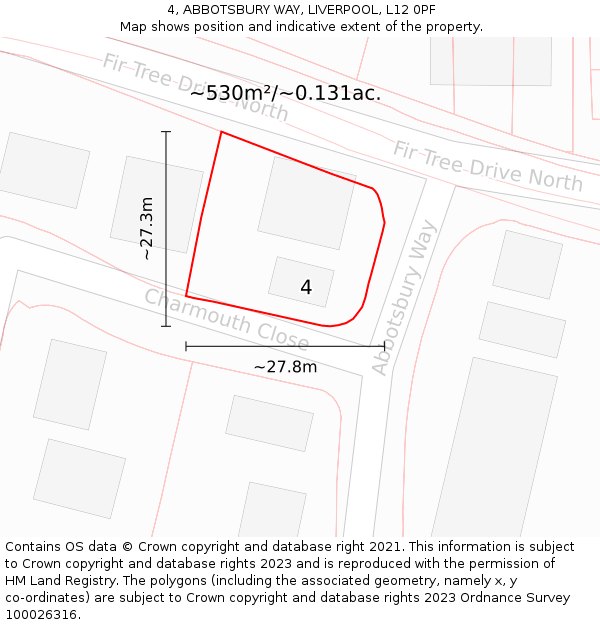 4, ABBOTSBURY WAY, LIVERPOOL, L12 0PF: Plot and title map