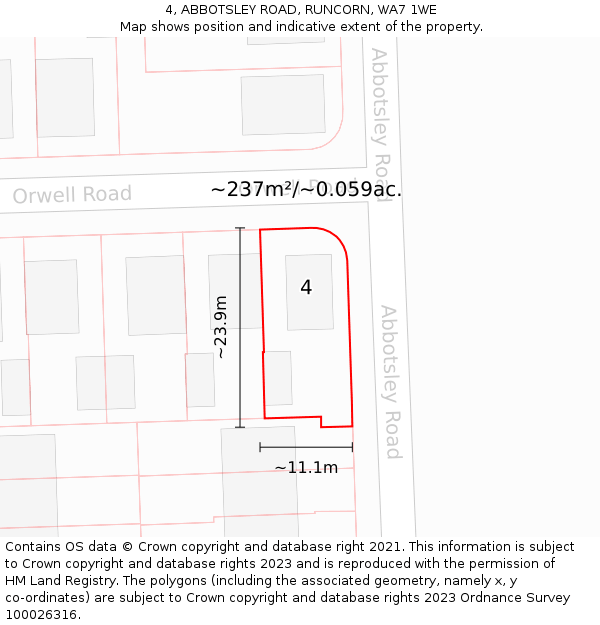 4, ABBOTSLEY ROAD, RUNCORN, WA7 1WE: Plot and title map