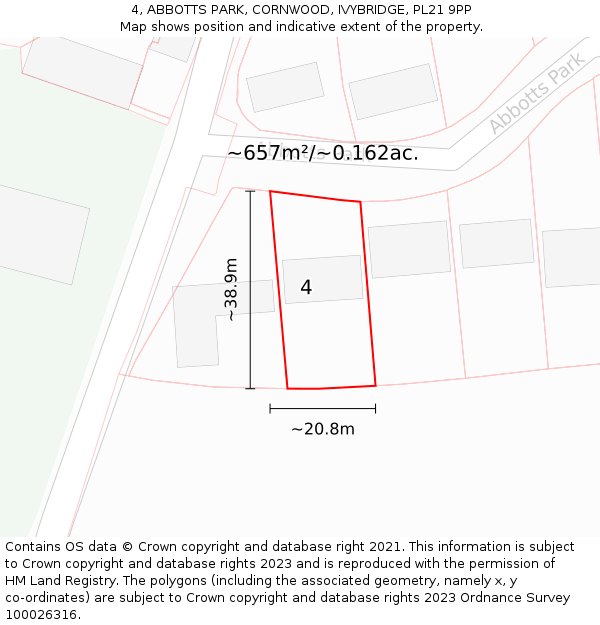 4, ABBOTTS PARK, CORNWOOD, IVYBRIDGE, PL21 9PP: Plot and title map