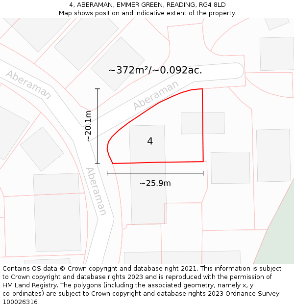 4, ABERAMAN, EMMER GREEN, READING, RG4 8LD: Plot and title map