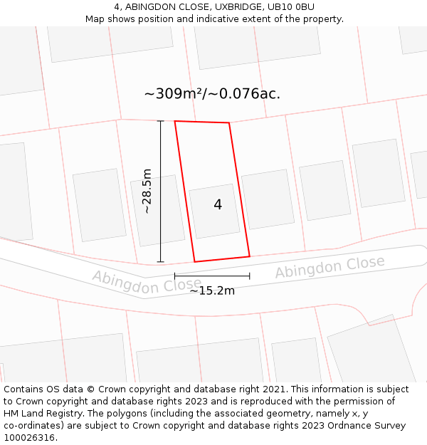 4, ABINGDON CLOSE, UXBRIDGE, UB10 0BU: Plot and title map