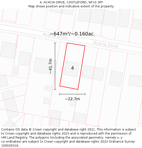 4, ACACIA DRIVE, CASTLEFORD, WF10 3PF: Plot and title map