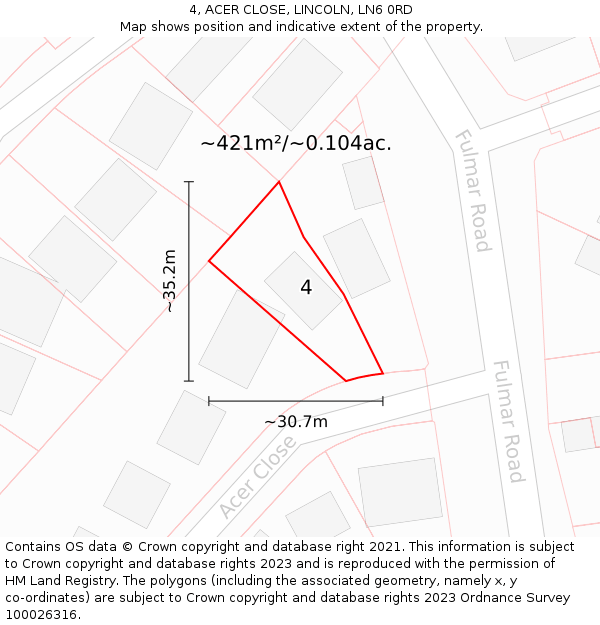 4, ACER CLOSE, LINCOLN, LN6 0RD: Plot and title map