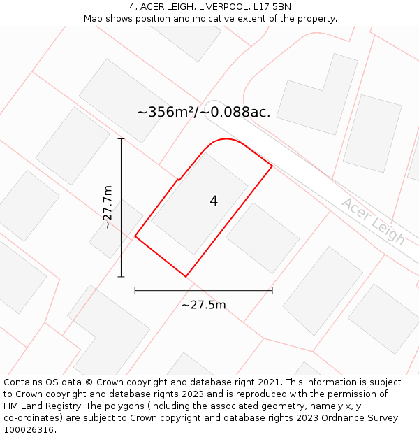 4, ACER LEIGH, LIVERPOOL, L17 5BN: Plot and title map