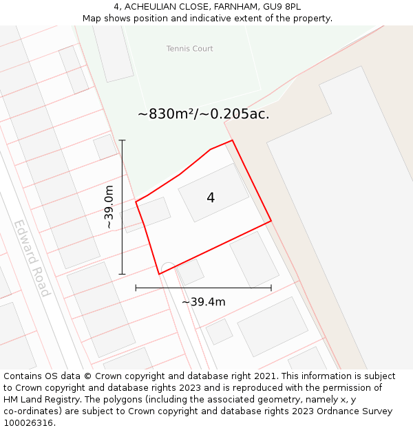 4, ACHEULIAN CLOSE, FARNHAM, GU9 8PL: Plot and title map