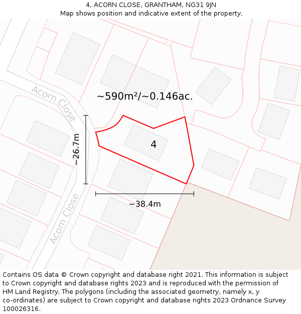 4, ACORN CLOSE, GRANTHAM, NG31 9JN: Plot and title map