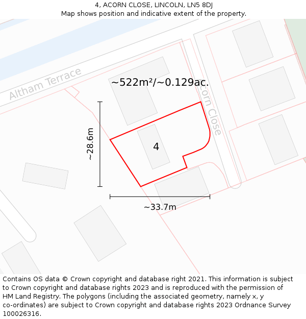 4, ACORN CLOSE, LINCOLN, LN5 8DJ: Plot and title map