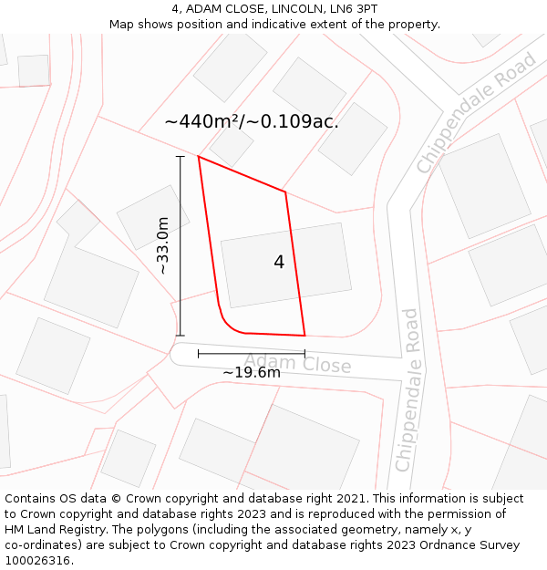 4, ADAM CLOSE, LINCOLN, LN6 3PT: Plot and title map