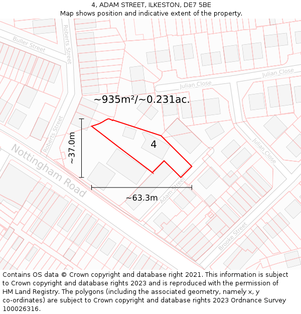 4, ADAM STREET, ILKESTON, DE7 5BE: Plot and title map