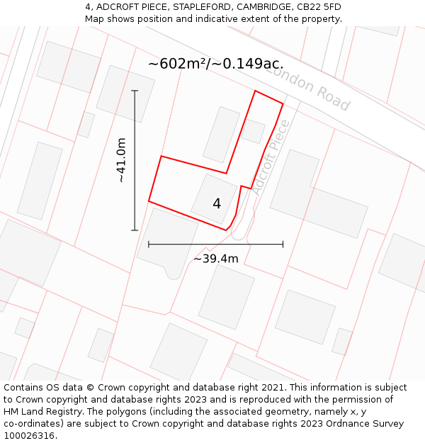 4, ADCROFT PIECE, STAPLEFORD, CAMBRIDGE, CB22 5FD: Plot and title map