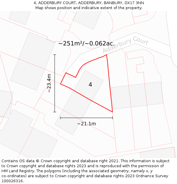 4, ADDERBURY COURT, ADDERBURY, BANBURY, OX17 3NN: Plot and title map