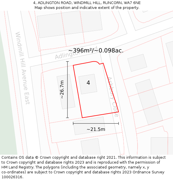 4, ADLINGTON ROAD, WINDMILL HILL, RUNCORN, WA7 6NE: Plot and title map