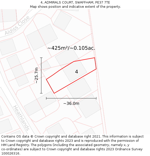 4, ADMIRALS COURT, SWAFFHAM, PE37 7TE: Plot and title map