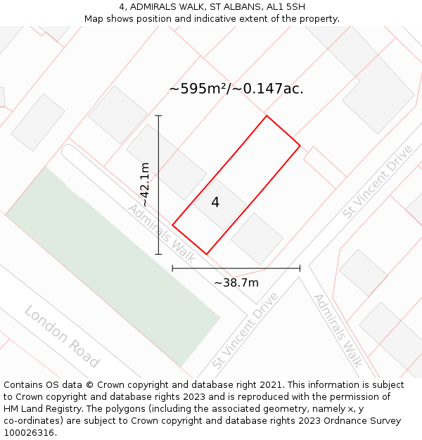 4, ADMIRALS WALK, ST ALBANS, AL1 5SH: Plot and title map