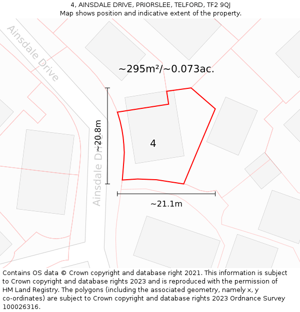 4, AINSDALE DRIVE, PRIORSLEE, TELFORD, TF2 9QJ: Plot and title map