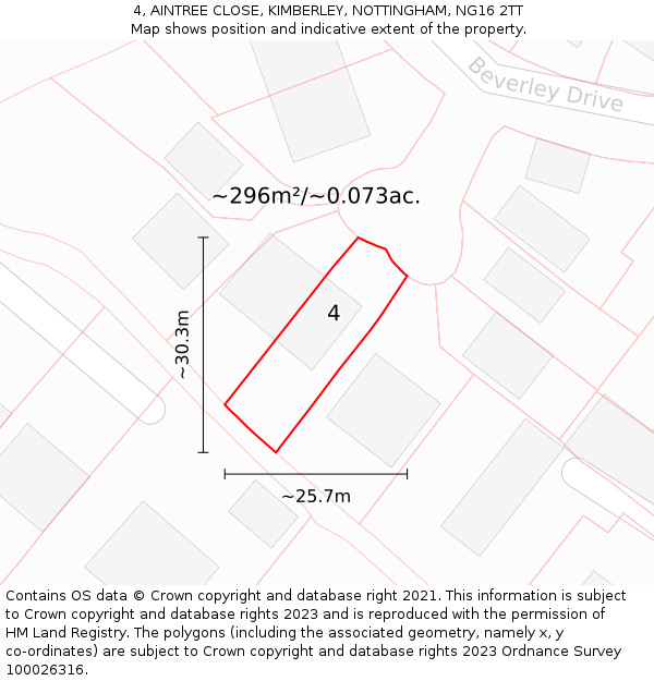 4, AINTREE CLOSE, KIMBERLEY, NOTTINGHAM, NG16 2TT: Plot and title map