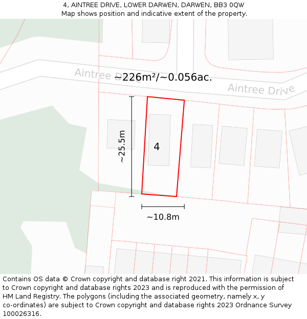 4, AINTREE DRIVE, LOWER DARWEN, DARWEN, BB3 0QW: Plot and title map