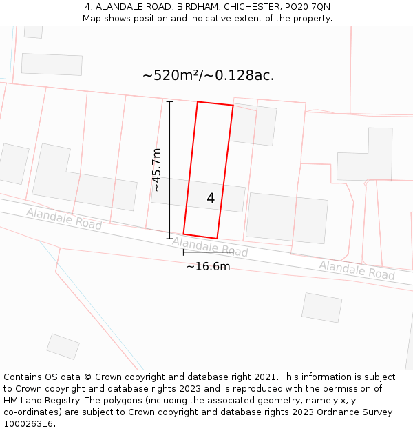 4, ALANDALE ROAD, BIRDHAM, CHICHESTER, PO20 7QN: Plot and title map