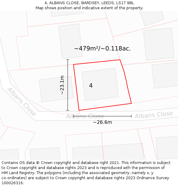 4, ALBANS CLOSE, BARDSEY, LEEDS, LS17 9BL: Plot and title map