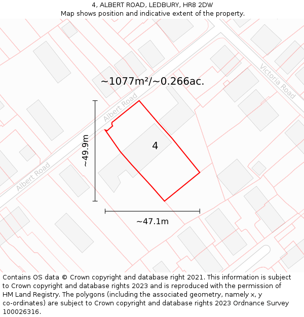 4, ALBERT ROAD, LEDBURY, HR8 2DW: Plot and title map