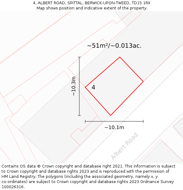 4, ALBERT ROAD, SPITTAL, BERWICK-UPON-TWEED, TD15 1RX: Plot and title map