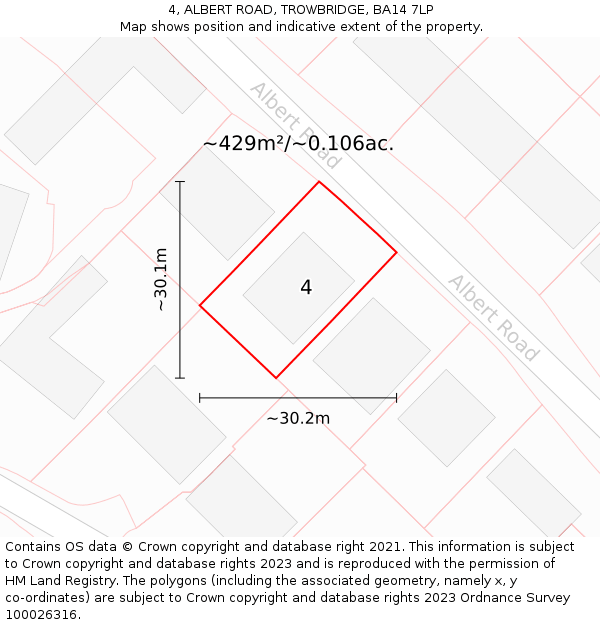 4, ALBERT ROAD, TROWBRIDGE, BA14 7LP: Plot and title map