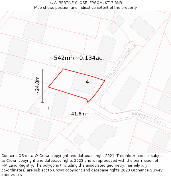 4, ALBERTINE CLOSE, EPSOM, KT17 3NR: Plot and title map