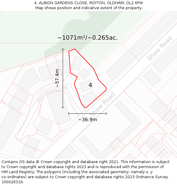 4, ALBION GARDENS CLOSE, ROYTON, OLDHAM, OL2 6PW: Plot and title map