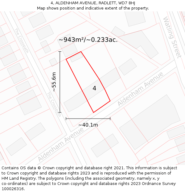 4, ALDENHAM AVENUE, RADLETT, WD7 8HJ: Plot and title map